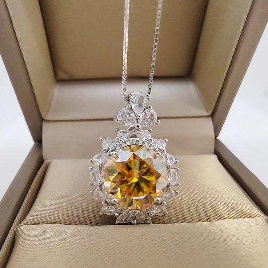 Ali Luomansi S925 Silver Necklace 5CT VVS 11MM Yellow Moissanite with Certificate Fine Jewelry Women Gift