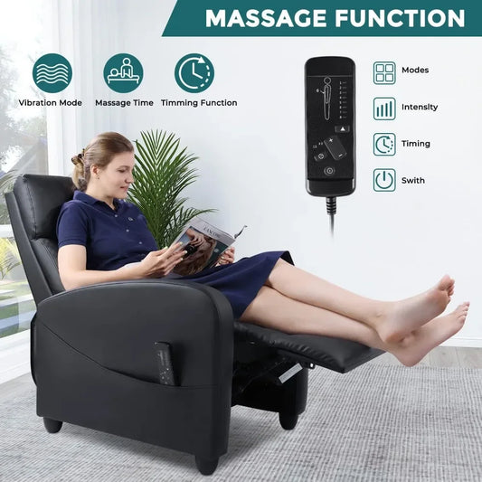Ali 2023 SMUG Adults Massage Living Room Adjustable Modern Chair Home Theater Single Sofa Recliner PU Leather Padded Seat Backrest