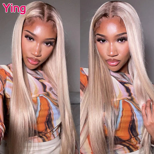 Ali Human Hair  Ying 13X6 P18/613 Honey Blonde Human Hair Lace Frontal Wigs 28 30 Long Inch 180% Brazilian Remy 13X4 Transparent Lace Front Wigs