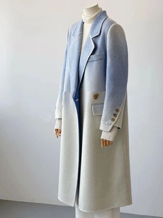 Ali 2024 Winter Women Vintage Long Woolen Coat Fashion Long Sleeve Jackets Chic Gradient Outerwear Korean Ladies Casual Overcoat