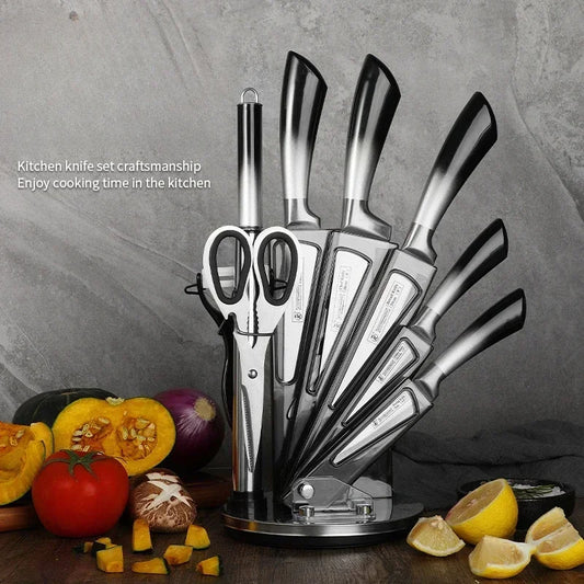 Ali 9Pcs Kitchen Knife Holder Set Stainless Steel Japanese Chef Knife Professional Boning Knife Gift Set Scissors Kitchen Tool