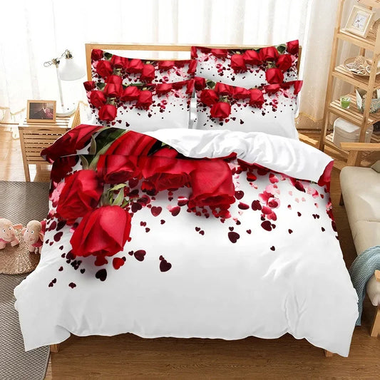 Ali Flower Red Rose Bedding Set Luxury Comforter Duvet Covers Pillowcases Comforter Bedding Sets Bed Linen King Queen Single Size