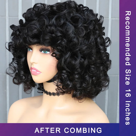 Ali Human Hair Pixie Cut Wig Human Hair Wigs for Women Human Hair BOB Glueless Wig Afro Rose Curly Funmi Wigs with Bang Perruque Cheveux Humain