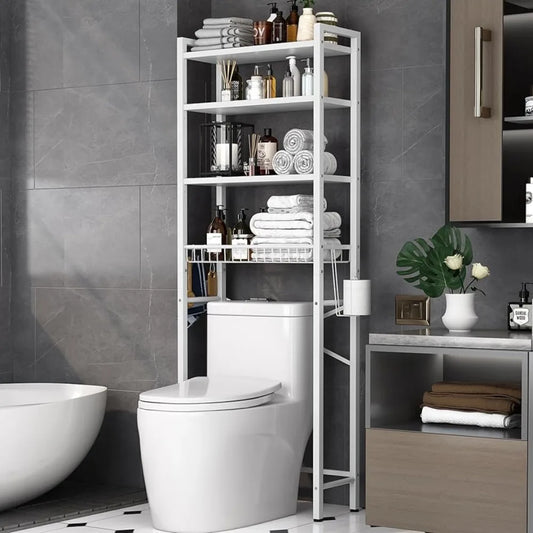 Ali Shelf for Bathroom Accessory Adjustable Shelf and Basket Space-Saving Bathroom Shelves 4-Tier Over-The-Toilet Storage Rack White