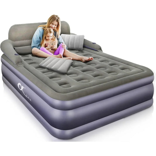 Ali Queen Air Mattress with Headboard, 3 Mins Quick Inflation/Deflation Inflatable Airbed, 20 Inches High Blow Up Bed