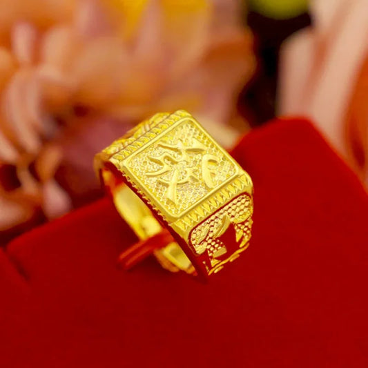 Ali Gold shop with 999 gold ring men's fortune adjustable 5D real gold ring smooth sailing domineering male ring