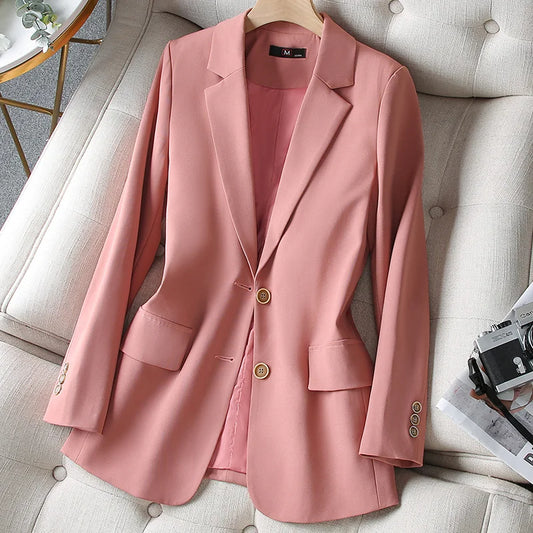 Ali Women's Suits Blazer Women's Suit Blazer 2022 NEW Summer Jacket Office Tweed Korean Vintage Solid Color Coat Female Single Breasted Slim Fit Tops